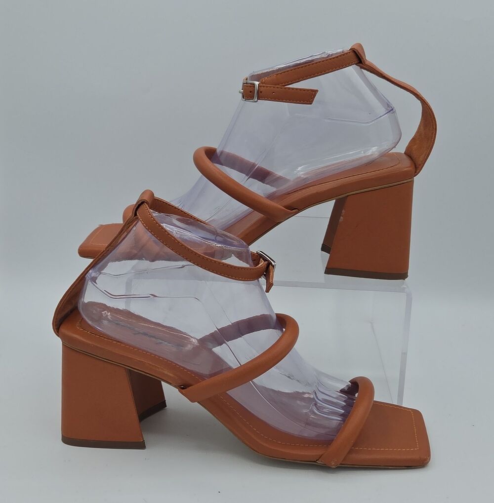 Free People Parker Camel Tan Double Strap Square Toe Block Heel Sandals Sz 10 40